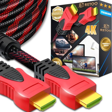 Kabel przewód HDMI FullHD 4K 3D 4.5 m - czarno czerwony