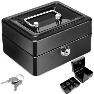 Kasetka na pieniądze bilon metalowa zamykana na klucz 15 x 12 x 8 cm - czarna