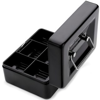 Kasetka na pieniądze bilon metalowa zamykana na klucz 15 x 12 x 8 cm - czarna