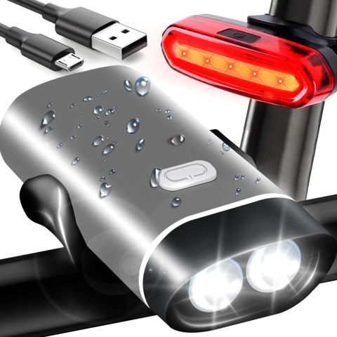 Lampka rowerowa akumulatorowa przód tył 3 tryby 1800 mAh - 2 szt.