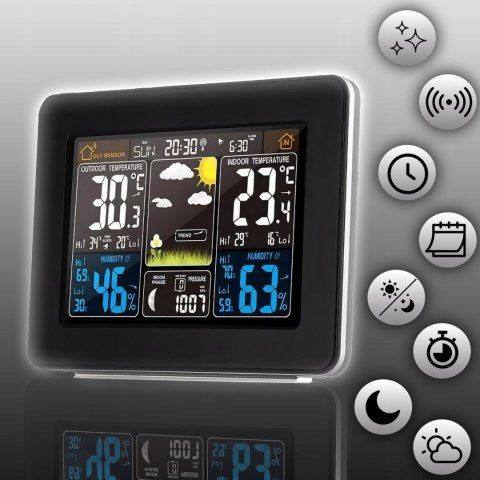 Stacja pogody bezprzewodowa termometr higrometr barometr data alarm LCD