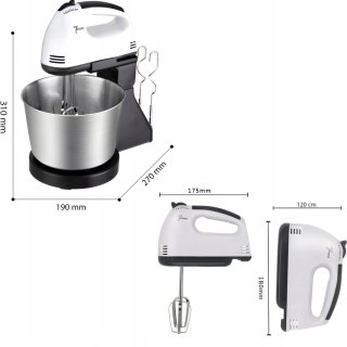 Mikser robot kuchenny ręczny z misą 7 prędkości 4 końcówki 450 W
