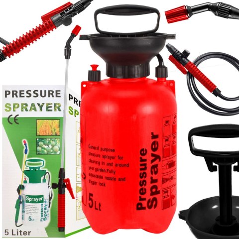 Opryskiwacz ogrodowy ręczny ciśnieniowy 5 l - czerwony