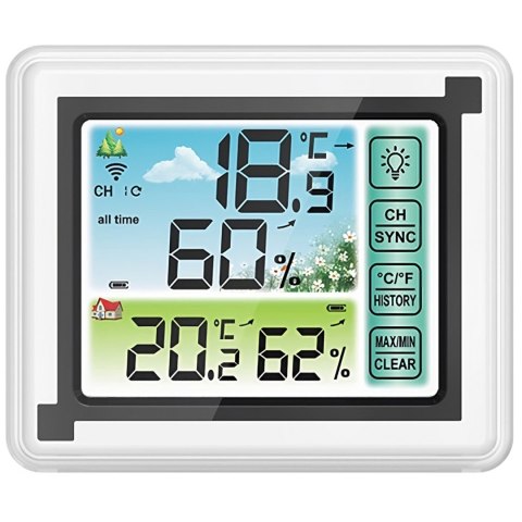 Stacja pogody bezprzewodowa termometr higrometr 1 czujnik zewnętrzny -20-70C