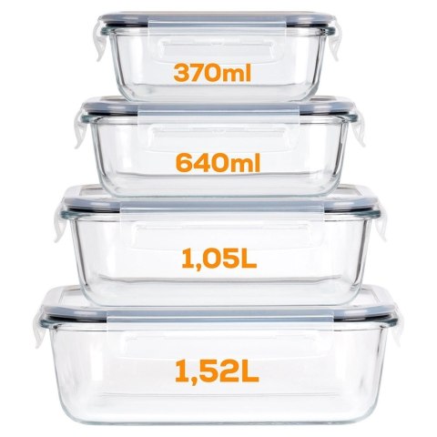 Pojemniki na żywność szklane z pokrywką i uszczelką 4 szt.