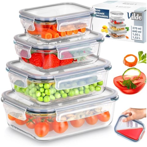 Pojemniki na żywność szklane z pokrywką i uszczelką 4 szt.