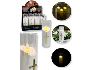 Świeczka led / wkład do zniczy 15cm z krzyżem biała sla7094