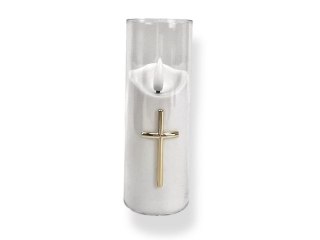 Świeczka led / wkład do zniczy 15cm z krzyżem biała sla7094