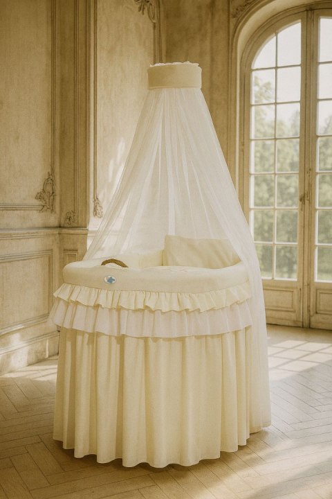 Kosz Mojżesza wiklinowy z baldachimem- Little Prince Princess kremowy