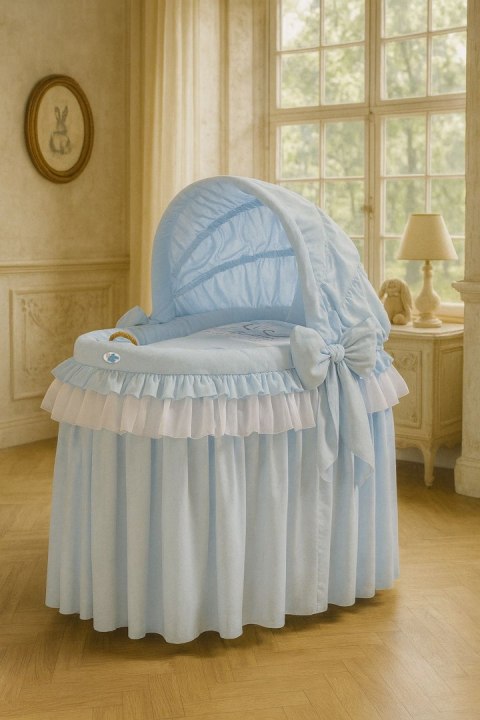 Kosz Mojżesza wiklinowy ze składaną budką- Little Prince niebieski