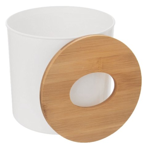 Mini kosz łazienkowy na śmieci odpady biały z bambusową pokrywką stołowy 1,5 l
