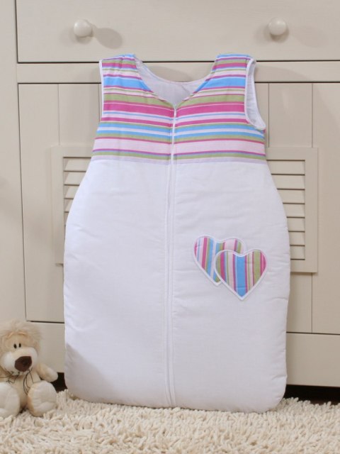 Śpiworek niemowlęcy- Serduszka paseczki fioletowe