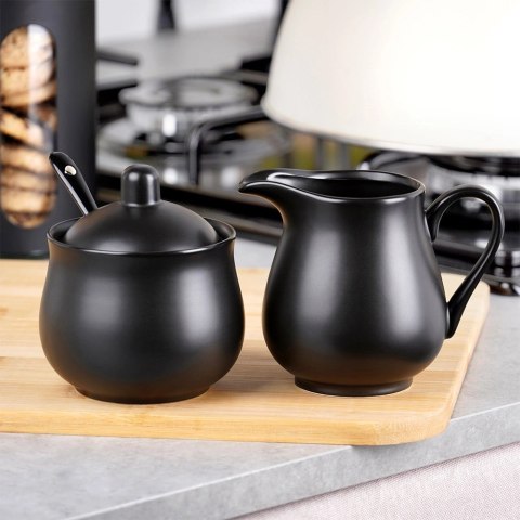 Cukierniczka i mlecznik porcelanowe czarne 3el.