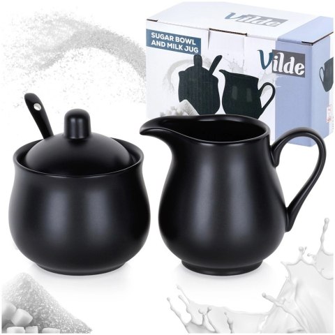 Cukierniczka i mlecznik porcelanowe czarne 3el.
