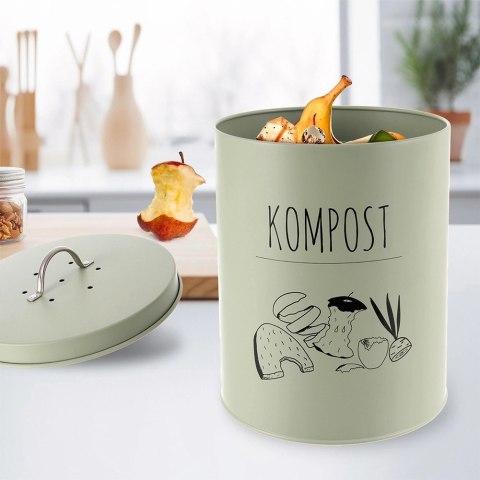 Kompostownik kuchenny z filtrem węglowym metalowy zielony GREENISH 8 l