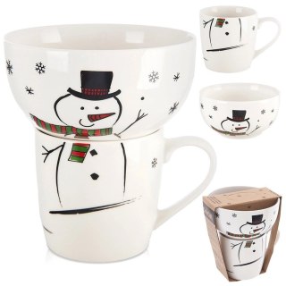 Kubek z Miseczką dla Dziecka Śniadaniowy Porcelanowy Zima Bałwan ORION 2el.