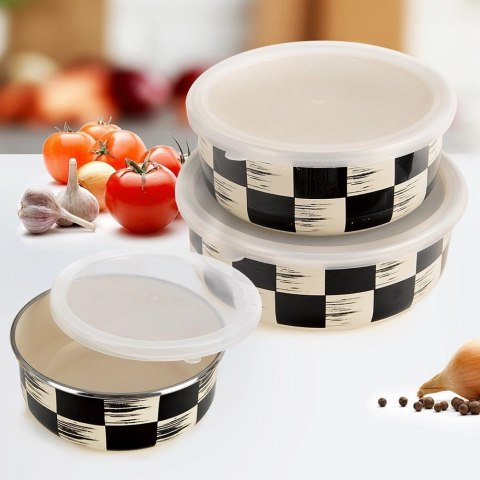 Miska emaliowana z pokrywką SZACHOWNICA 15,5 cm, 800 ml