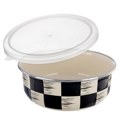 Miska emaliowana z pokrywką SZACHOWNICA 15,5 cm, 800 ml