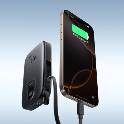 Powerbank 10000mAh z wbudowanym kablem 22.5W USB-C 0.25 cm - czarny