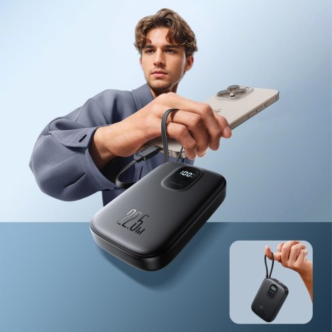Powerbank 10000mAh z wbudowanym kablem 22.5W USB-C 0.25 cm - czarny