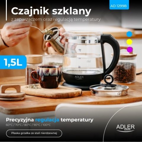 AD 1299 black Czajnik szklany 1,5 l z zaparzaczem i regulacją temperatury | 1,5 l | led | 60?100°c |