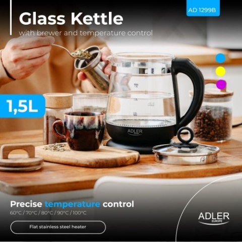 AD 1299 black Czajnik szklany 1,5 l z zaparzaczem i regulacją temperatury | 1,5 l | led | 60?100°c |