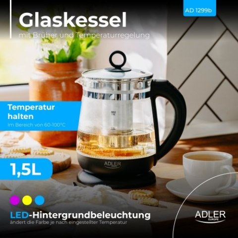 AD 1299 black Czajnik szklany 1,5 l z zaparzaczem i regulacją temperatury | 1,5 l | led | 60?100°c |