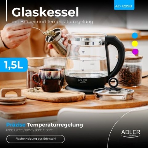 AD 1299 black Czajnik szklany 1,5 l z zaparzaczem i regulacją temperatury | 1,5 l | led | 60?100°c |