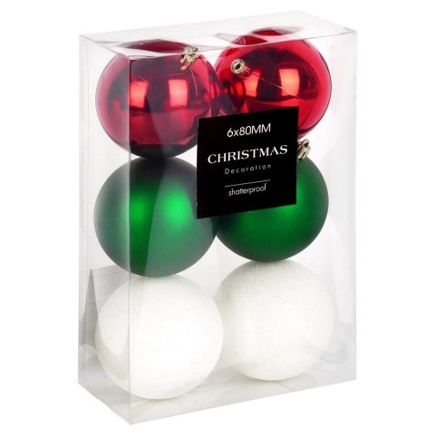 Bombki choinkowe nietłukące czerwone zielone białe 8 cm 6 szt.