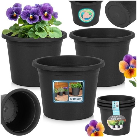 Doniczka ogrodowa plastikowa czarna okrągła 14,5 cm 3 szt.