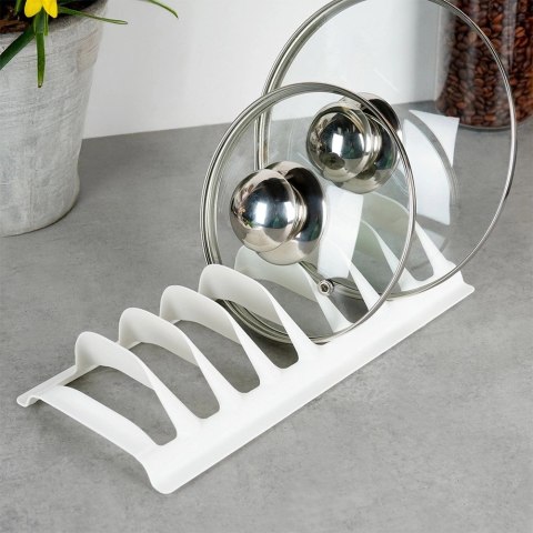 Stojak na pokrywki i talerze biały 30x13,5x6 cm