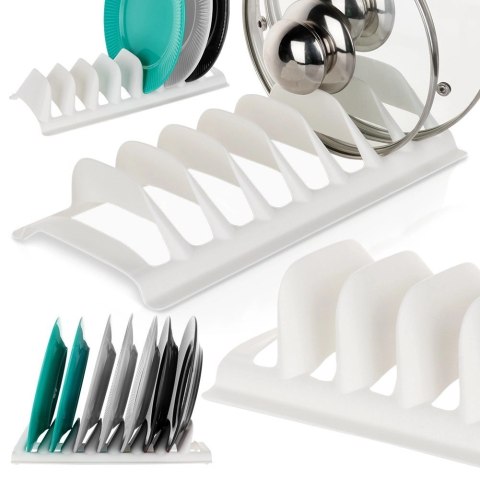 Stojak na pokrywki i talerze biały 30x13,5x6 cm