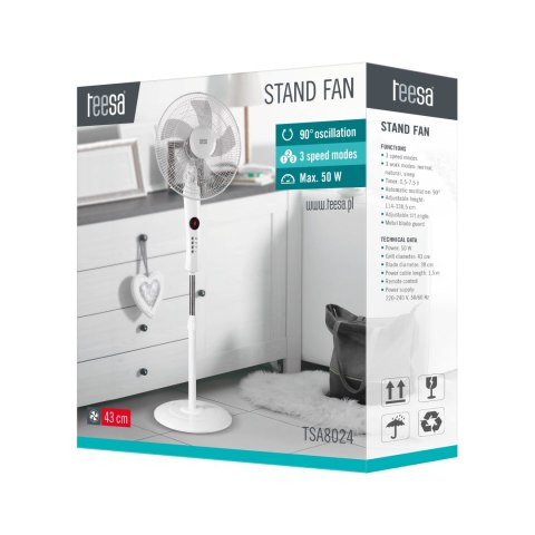 Wentylator stojący Teesa sterowany pilotem (biały)