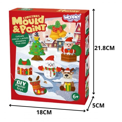 WOOPIE Zestaw Kreatywny z Farbami DIY Zrób Odlewy Gipsowe Figurki i Pomaluj - Zestaw Świąteczny