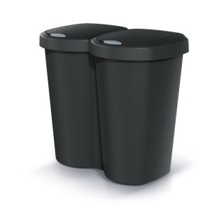 Kosz na śmieci Compacta B Duo, Czarny recykling, pojemność 40L, Jedna komora, Dwie pokrywki, Wersja przyścienna, NDBS40-S411