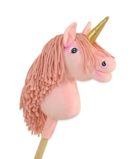 Hobby Horse Jednorożec na kiju różowy z różową grzywą i złotym rogiem A4