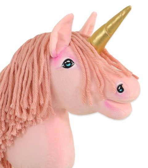 Hobby Horse Jednorożec na kiju różowy z różową grzywą i złotym rogiem A4