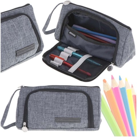 Piórnik szkolny dwukomorowy saszetka kosmetyczka rozkładany 3w1 szary