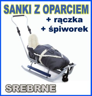 PICCOLINO SREBRNE Sanki z raczka SPIWOREK OPARCIE