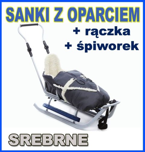 PICCOLINO SREBRNE Sanki z raczka SPIWOREK OPARCIE