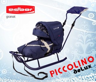 PICCOLINO GRANATOWE DELUX Sanki ze spiworkiem+daszek OPARCIE