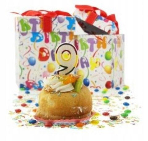 Świeczka cyferka z brokatem 9 SZ101007/9