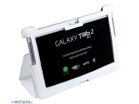 KOM0428 Etui białe dedykowane do Samsung Galaxy Tab P5100 (skóra naturalna)