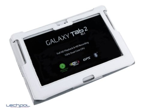 KOM0428 Etui białe dedykowane do Samsung Galaxy Tab P5100 (skóra naturalna)