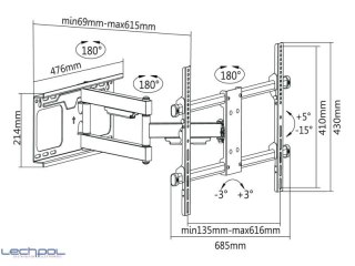UCH0205 Uchwyt do ściany 37-70 cali czarny LPA49-463D (regulacja w pionie i w poziomie)