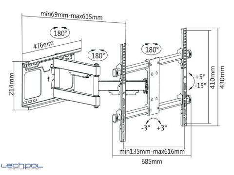 UCH0205 Uchwyt do ściany 37-70 cali czarny LPA49-463D (regulacja w pionie i w poziomie)