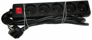 URZ3061-3 B Przedłużacz sieciowy czarny 5 gniazd z przełącznikiem, kabel 3m (1,5mm)