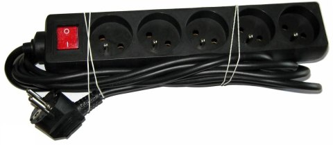 URZ3061-3 B Przedłużacz sieciowy czarny 5 gniazd z przełącznikiem, kabel 3m (1,5mm)