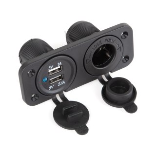 PY-CHR0002 Ładowarka samochodowa 2x USB 3,1A + gniazdo zapalniczki do montażu