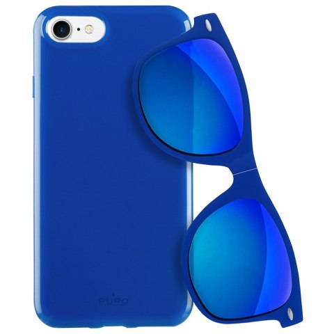 ND38_IPC747SUNNYKIT1BLUE PURO Sunny Kit - Zestaw etui iPhone SE 2020 / 8 / 7 + składane okulary przeciwsłoneczne (niebieski)